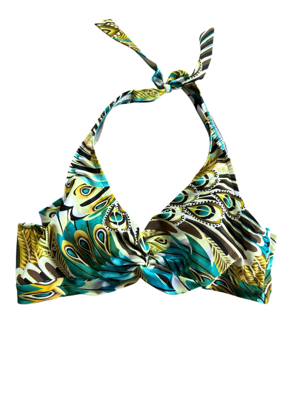 Bikini Bay Peacock Print Halter Bikini Top Size 36 Tropical Swimwear